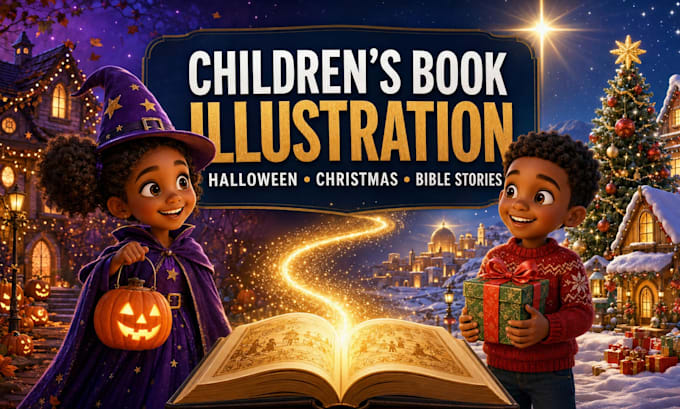 children story book illustration for halloween christmas and bible story