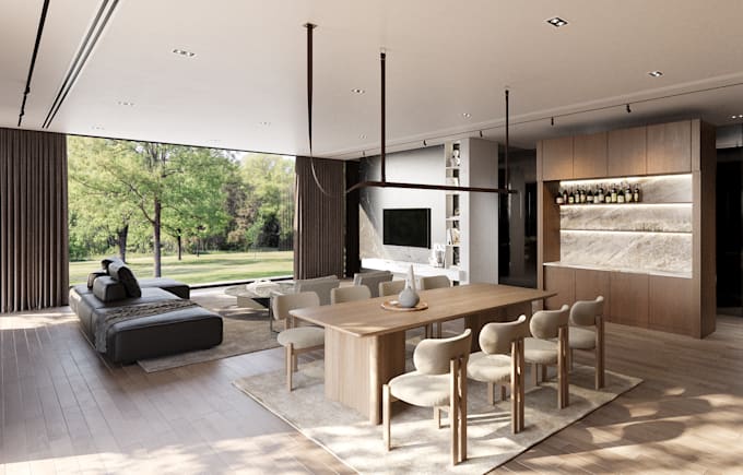 interior design and 3d rendering of interior space