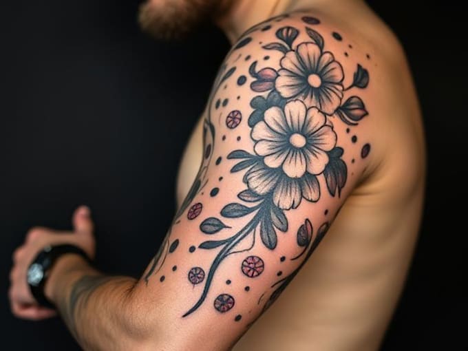 do premium trash polka design , sleeve tattoo