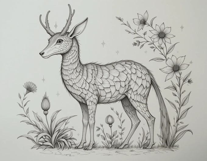 draw an animal and botanical illustration