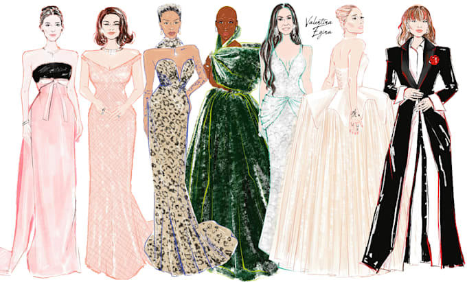 draw a fashion illustration, sketch, portrait