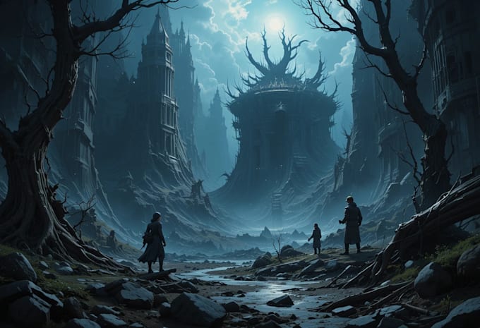 do sci fi horror and fantasy scene concept art illustrations