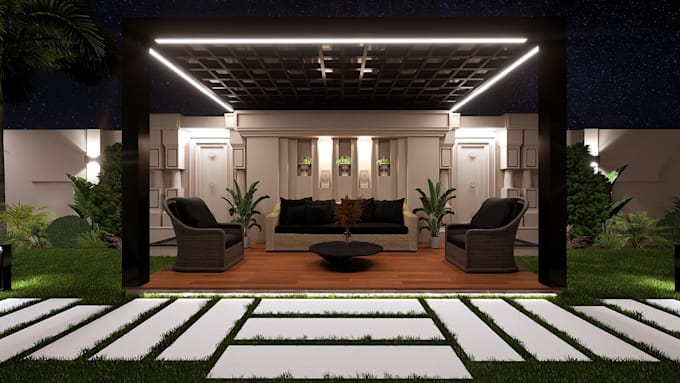 create photorealistic 3d landscape design for garden, backyard, or pool