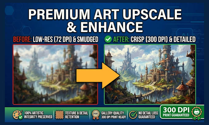 upscale ai artwork or images to 300 dpi print ready high resolution