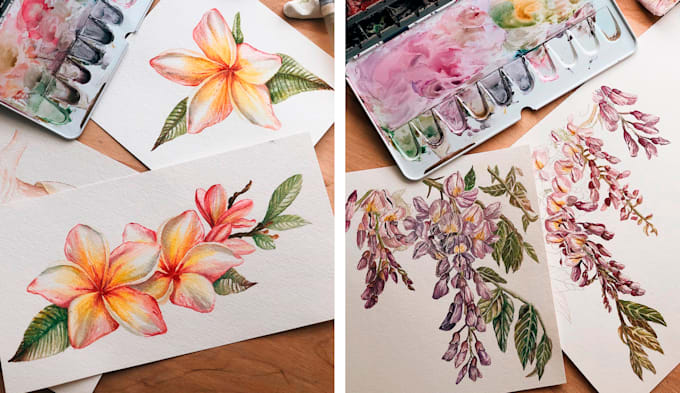 draw by hand flowers watercolor