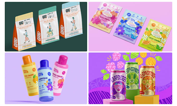 do creative, illustrated, fun product packaging or label