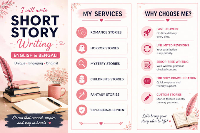 write unique short stories in english and bengali