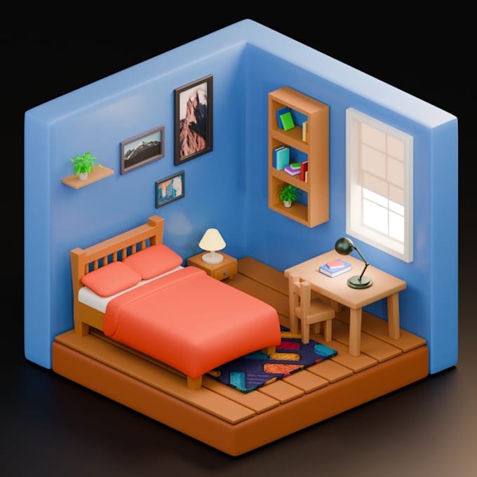 create a stylized 3d isometric room in blender