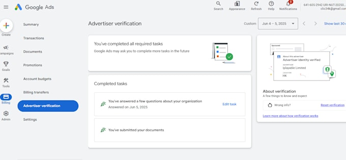 google ads advertiser account verification