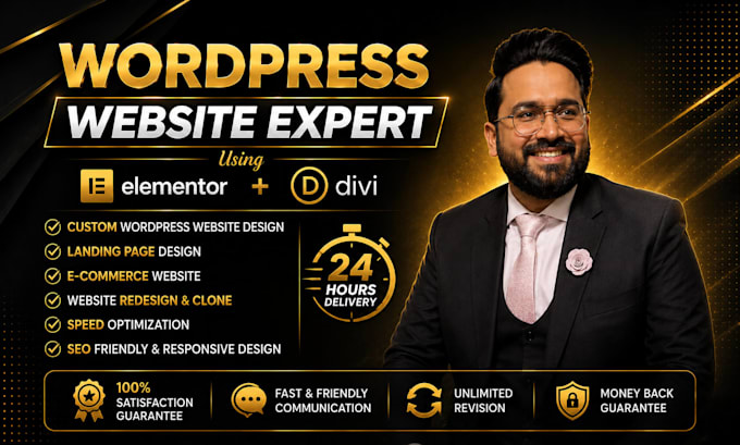 create wordpress website using elementor and divi, elementor wordpress website