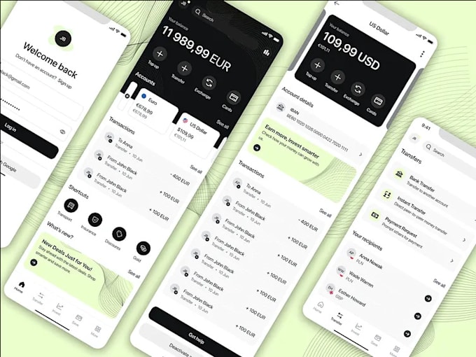 develop fintech mobile app UI UX design finance app, bank app, payment app
