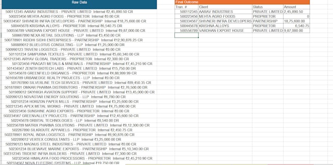 clean, format, merge, split excel data