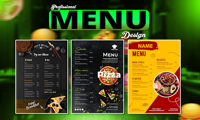 design a modern, editable, and printable food menu for a restaurant