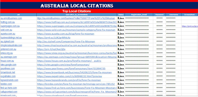 manually build 400 australia local citations for local SEO