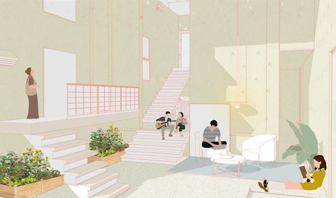 make artistic architectural renders and collages