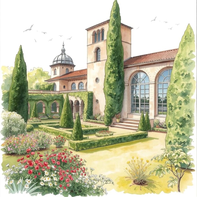 sketch architectural garden views or landscape scenery