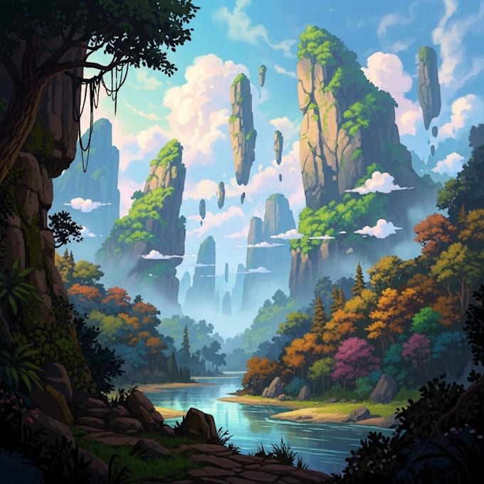 illustrate environments, landscapes, board game, concept art