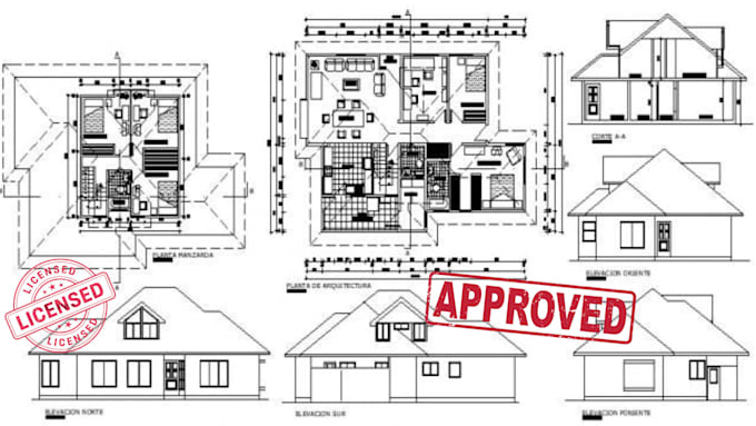 draw and stamp in autocad, PDF, floor plans, elevations, sections city permit