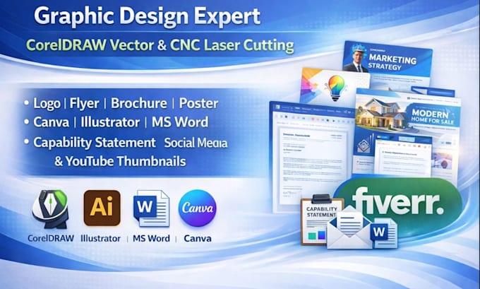 coreldraw, canva, illustrator vector logo, flyer capability statement designer