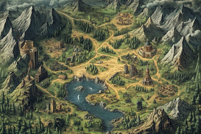 cartoonic fantasy vector map, event maps, city maps,