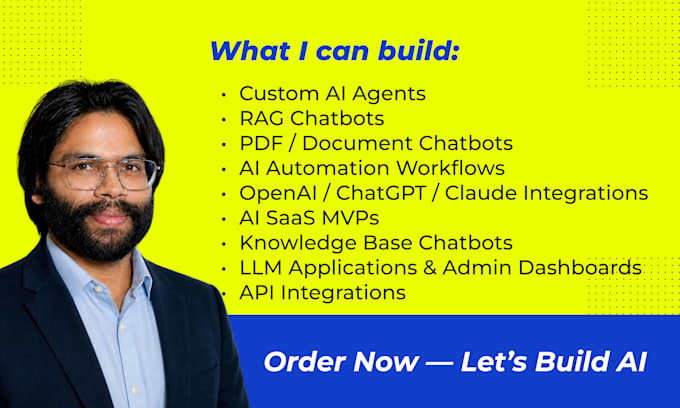 build ai agents, rag chatbot, ai automation and ai llm saas apps