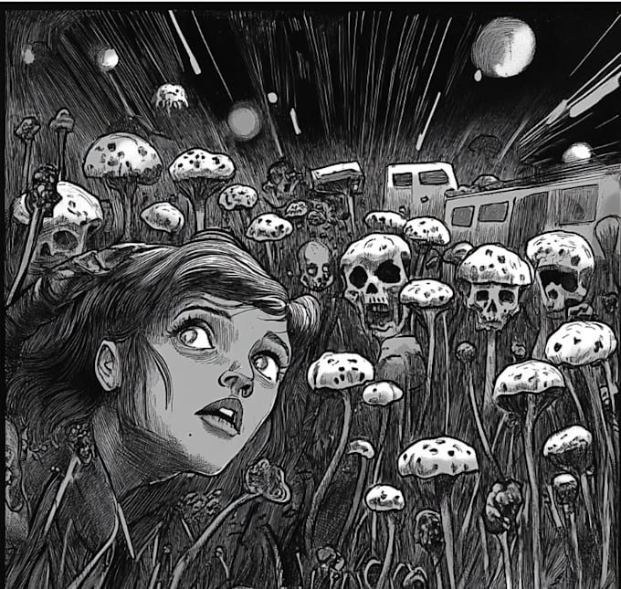 draw detailed black and white illustration