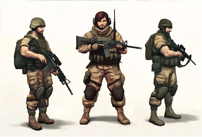 draw 2d game art military character design