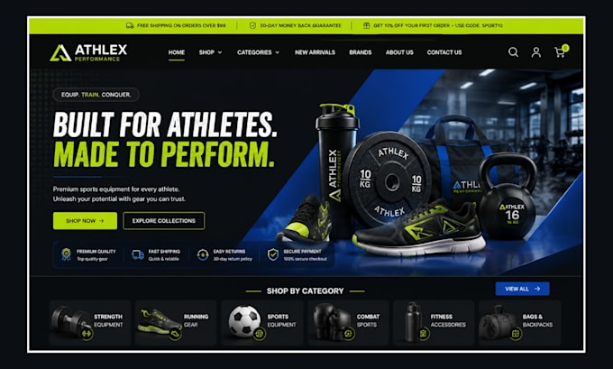 design a sports equipment shopify store