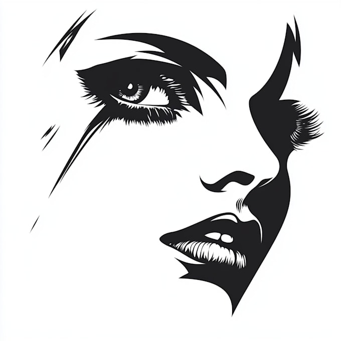 do a black and white vector face portrait logo, stencil art