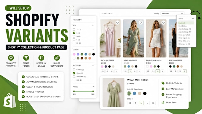 create shopify collections, product variants, swatches and product page layout