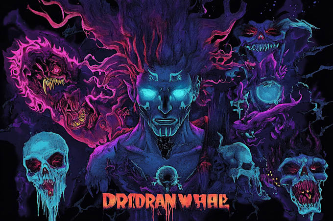 illustrate dark art psychedelic characters and creatures