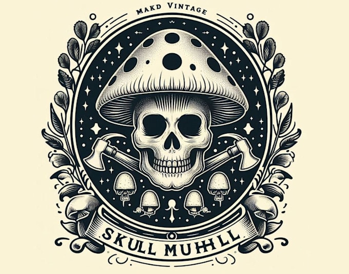 make vintage skull mushroom logo
