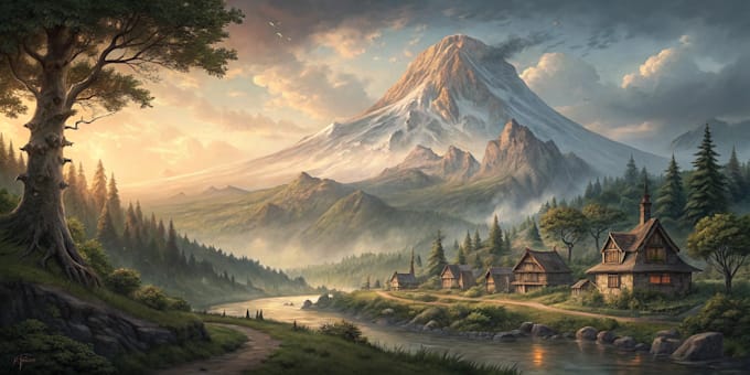 draw fantasy or realistic landscape illustrations