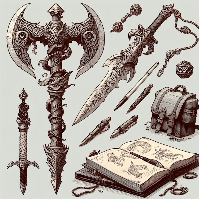 draw fantasy dnd weapon art for your game