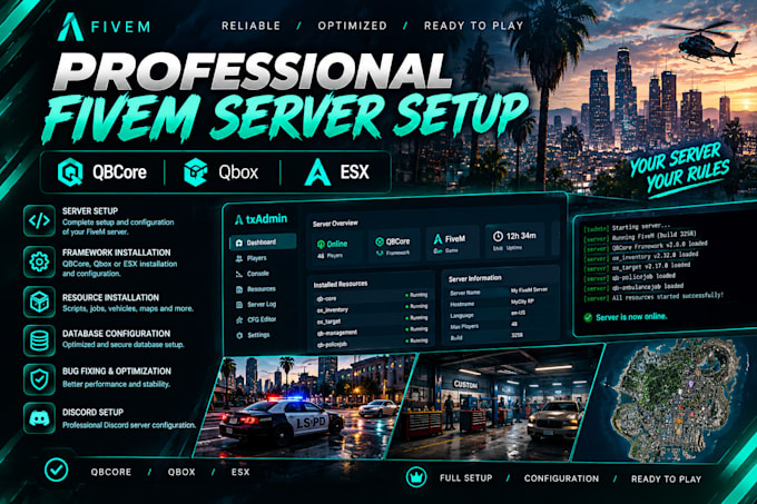 create and setup your fivem server with qbcore, qbox or esx