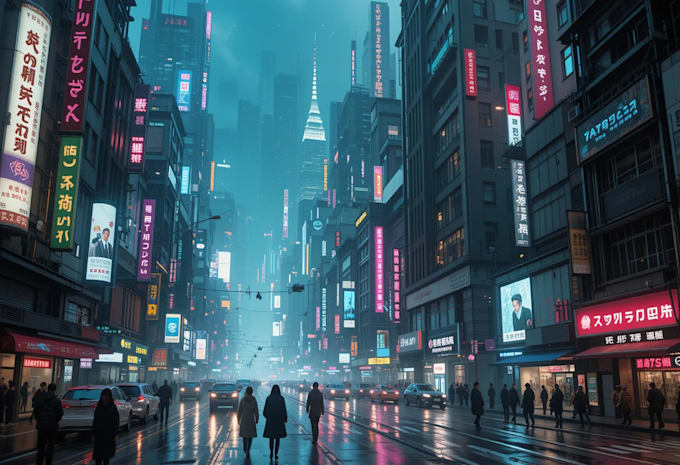 illustrate a cyberpunk futuristic city art
