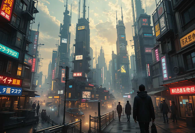 make a cyberpunk futuristic city art