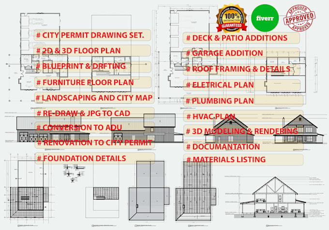 redraw 2d and 3d floor plans with  USA city permit drawings