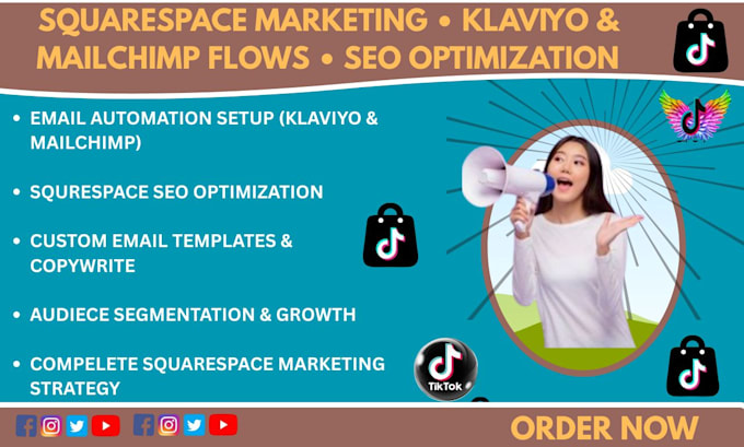 do squrespace marketing using email marketing klaviyo mailchimp flows set up SEO
