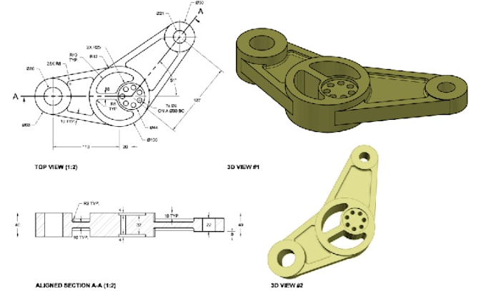 Design 3d 2d cad model for mechanical part design 3d printing drawings ...