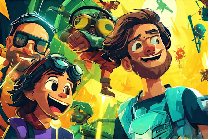 cartoon realistic game posters, comic and characters