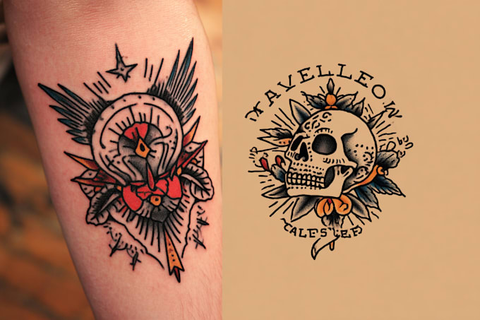 draw american traditional tattoo unique design by request