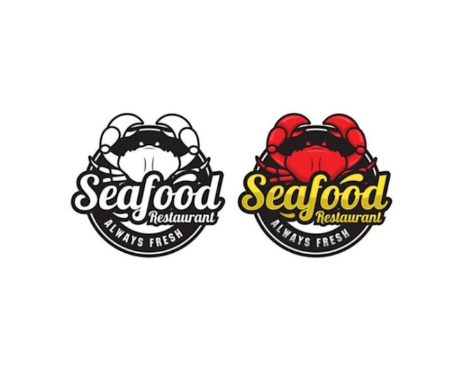 create a seafood logo design using fish, crab, or shell icons