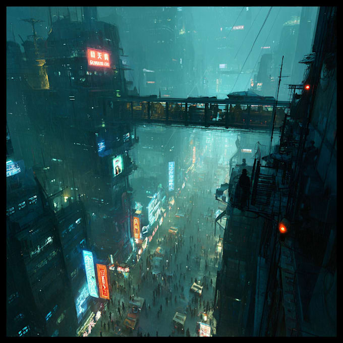Do a cyberpunk futuristic city and background by Thilfaellece | Fiverr