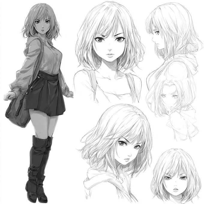 draw anime character design or reference sheet