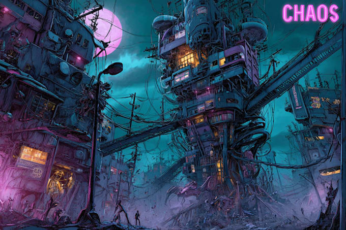 create detailed art of sci fi cyberpunk psychedelic artwork