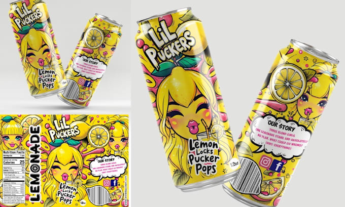 create professional drink and beverage packaging design for bottles and cans