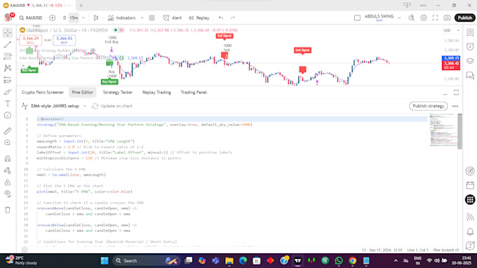 write a custom pinescript startegy  indicator for tradingview