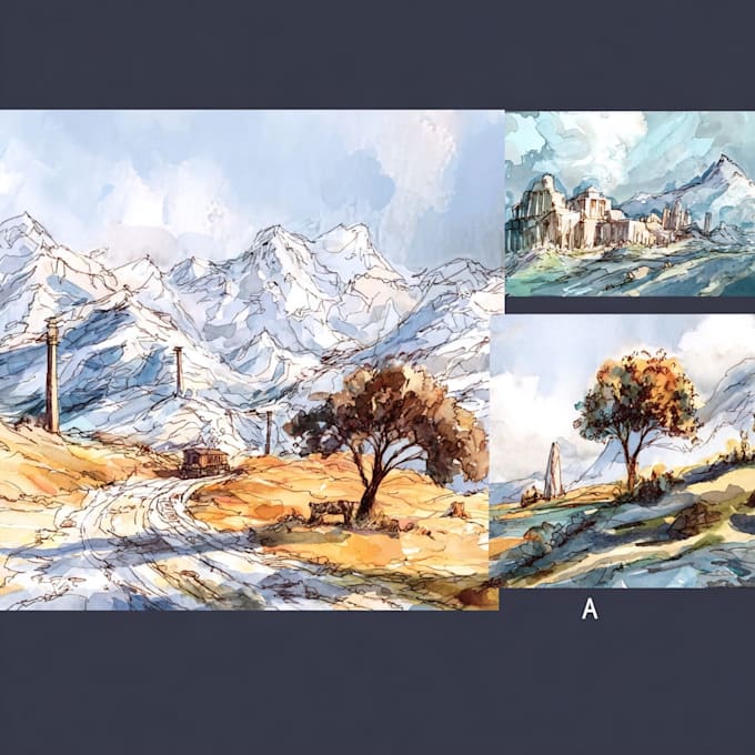 draw a watercolor landscape illustration