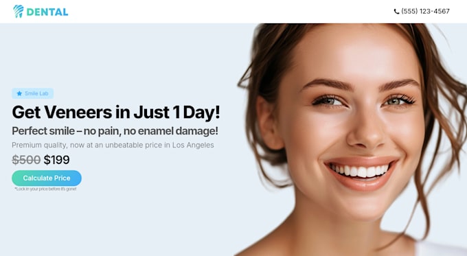 create a high converting landing page for veneers dentists